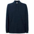 The product is the Fruit of the Loom SS258, a navy blue long-sleeve polo shirt, displayed on a white background.
