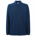 A SS258 long-sleeve polo shirt from Fruit of the Loom in dark blue, featuring a collar and three buttons.