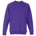 The SS271 by Fruit of the Loom is a plain purple sweatshirt featuring long sleeves and a crew neck, showcased against a white background.