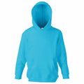 Fruit of the Loom's SS273, a vibrant blue hoodie featuring long sleeves and a front pocket, is displayed against a simple white backdrop.
