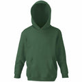 A plain green Fruit of the Loom SS273 hooded sweatshirt with a front pocket.
