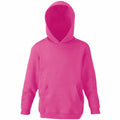 Fruit of the Loom's SS273 is a vibrant pink hoodie featuring a hood and front pocket, showcased against a white background.