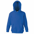 The SS273 hoodie by Fruit of the Loom is a simple blue design featuring a front pocket and long sleeves, presented against a white background.