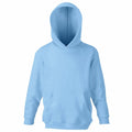 A Fruit of the Loom SS273 hoodie in plain light blue, featuring a front pocket and hood, displayed against a white background.