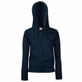 The Fruit of the Loom SS312 is a navy blue hooded sweatshirt featuring a front zipper and two pockets, displayed against a plain white background.