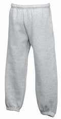 Product SS323 by Fruit of the Loom: gray sweatpants featuring an elastic waistband and cuffs, shown with the back facing forward.
