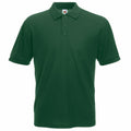 A Fruit of the Loom SS402 polo shirt in dark green, featuring short sleeves and a collar, set against a white background.