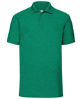 Fruit of the Loom's SS402 is a green short-sleeved polo shirt featuring a collar and button placket. Crafted with a textured fabric, it is showcased against a plain, white background.
