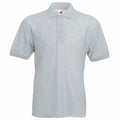 The Fruit of the Loom SS402 is a plain light gray polo shirt featuring short sleeves and a button-up collar, showcased against a white background.
