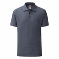 The SS402 by Fruit of the Loom is a plain dark gray polo shirt featuring short sleeves and a collar, with a three-button placket down the front. It is displayed against a white background.