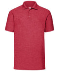 Fruit of the Loom's SS402, a red polo shirt featuring short sleeves and a two-button placket, is displayed against a plain white background.