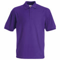 A plain purple polo shirt with short sleeves and a collar from Fruit of the Loom, product SS402, displayed against a white background.