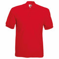 The SS402 polo shirt by Fruit of the Loom features a plain red design with short sleeves and a collared style, showcased against a white background.