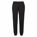 Fruit of the Loom's SS405 black sweatpants, featuring an elastic waistband and cuffs, are displayed against a white background.