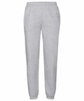 A pair of Fruit of the Loom SS405 sweatpants in plain gray, featuring an elastic waistband and cuffs, displayed against a white background.