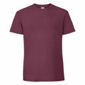 A Fruit of the Loom SS422, is a plain maroon t-shirt, neatly folded and displayed against a white background. The shirt features short sleeves and a classic crew neck design, with no visible designs or logos.