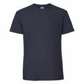 A Fruit of the Loom SS422, featuring a classic design with short sleeves and a crew neckline, in dark blue, displayed against a white background.
