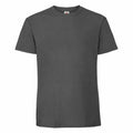 A plain dark gray T-shirt, model SS422 from Fruit of the Loom, displayed on a white background. The T-shirt features a classic crew neck and short sleeves, showcasing a simple and clean design.