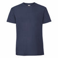 The Fruit of the Loom SS422 is a plain navy blue T-shirt showcased against a white background. This short-sleeved, crew-neck shirt features a simple, classic design.