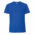 A Fruit of the Loom SS422, featuring short sleeves and a round neckline in plain blue, displayed against a white background.