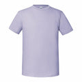 The SS422 by Fruit of the Loom, a plain light purple T-shirt with short sleeves and a round neckline, is displayed on a white background, presenting a simple and casual look.
