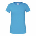 A Fruit of the Loom SS424 blue T-shirt displayed against a white background.