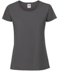 A plain gray t-shirt from Fruit of the Loom, featuring short sleeves and a round neck, labeled as product SS424, is displayed against a white background with the tag visible at the neckline.