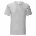 The Fruit of the Loom SS430 is a plain gray short-sleeved crew neck T-shirt, showcased on a white background, crafted from slightly heathered fabric.