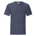 A Fruit of the Loom "SS430" plain, short-sleeved, dark blue T-shirt with a round neckline is displayed against a white background.