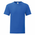 A plain blue T-shirt, labeled as SS430 by Fruit of the Loom, is shown against a white background. This short-sleeved shirt features a round neck and lacks visible designs or logos.