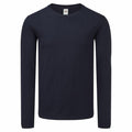 The Fruit of the Loom SS433 is showcased against a white background, featuring a plain black long-sleeve crew neck design.