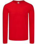 A plain red T-shirt with long sleeves, labeled as product SS433 by Fruit of the Loom, set against a white backdrop.