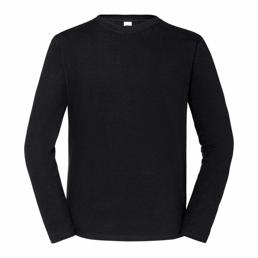 Fruit of the Loom SS434 black long-sleeve crew neck t-shirt displayed on a plain white background.