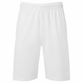 The SS435 white athletic shorts by Fruit of the Loom feature an elastic waistband. Displayed against a plain white background, these knee-length shorts have a smooth texture, making them ideal for sports or casual wear.