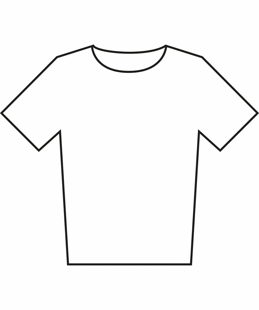 Illustration of a plain white short-sleeve t-shirt, model SS436 by Fruit of the Loom, outlined in black on a white background.