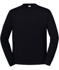 A plain black sweatshirt crew neck with long sleeves, free of logos, patterns, or graphics, is shown against a white background.