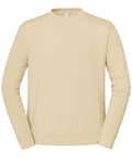 A plain, long-sleeve crewneck sweatshirt in light beige is displayed on a white background, featuring no visible branding or design.