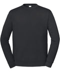 A plain black sweatshirt is shown on a white background. It features long sleeves, ribbed cuffs, and a ribbed waistband, with no visible logos or designs.