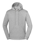 A light grey hoodie sweatshirt with a hood, drawstrings, front kangaroo pocket, and long sleeves, shown against a white background. No visible logos or designs.