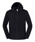 A plain black zip-up hoodie from Jackets, featuring a hood and front pockets, with a simple design and no visible logos or graphics. Displayed on a white background.