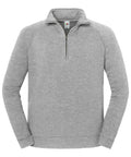 A simple light grey quarter-zip sweatshirt with long sleeves, a stand collar, and a visible zip at the neck. The fabric looks soft and comfortable. No extra decorations or graphics are present. Product: Sweatshirts.