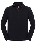 A black sweatshirt quarter-zip with long sleeves and a stand-up collar, shown on a white background.