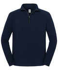 A plain navy blue long-sleeve quarter-zip sweatshirt from the Sweatshirts collection, made of soft fabric, features a small zip and has no visible patterns or designs.
