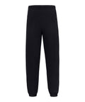 Tracksuit bottoms shown from the back in plain black, featuring an elasticated waistband and ankle cuffs. These tracksuit bottoms have a simple design with no visible logos or pockets.