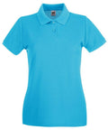 A turquoise polo shirt from Fruit of the Loom, featuring a collar and three buttons on the front, model SS505.