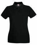 Fruit of the Loom SS505: A black short-sleeve polo shirt featuring a collar and three buttons.