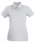 The Fruit of the Loom SS505 is a plain light gray polo shirt featuring short sleeves, a collar, and a three-button placket. It is displayed against a white background.