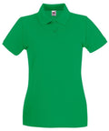 The Fruit of the Loom SS505 is a plain green polo shirt featuring short sleeves, a collar, and a three-button placket design at the top.