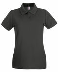 A plain dark green polo shirt from Fruit of the Loom, known as the SS505, featuring short sleeves and three buttons on the front, is displayed against a white background.
