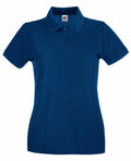 The Fruit of the Loom SS505 is a blue, short-sleeved polo shirt featuring a collar and three buttons down the front, showcased on a white background.